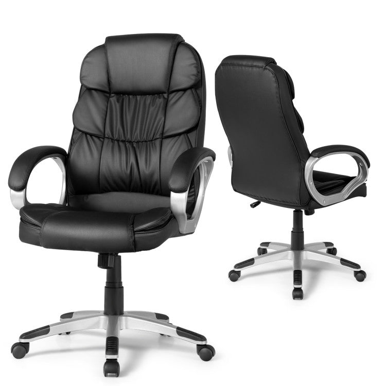 330 lbs Ergonomic Leather Office Chair High Back Adjustable Computer Desk Chair with Rocking Function