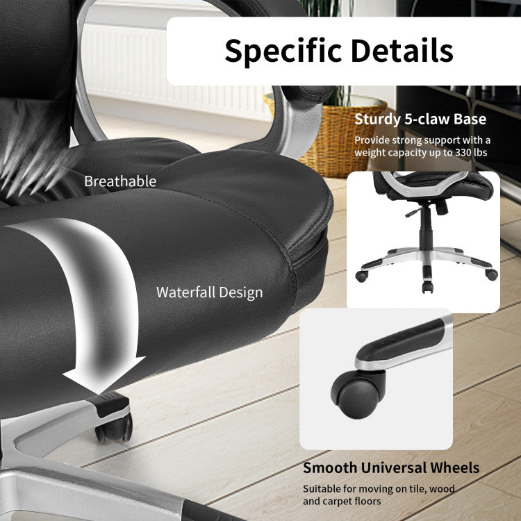 330 lbs Ergonomic Leather Office Chair High Back Adjustable Computer Desk Chair with Rocking Function