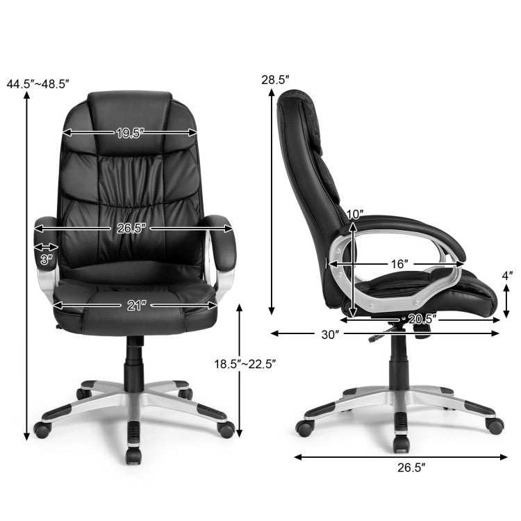 330 lbs Ergonomic Leather Office Chair High Back Adjustable Computer Desk Chair with Rocking Function