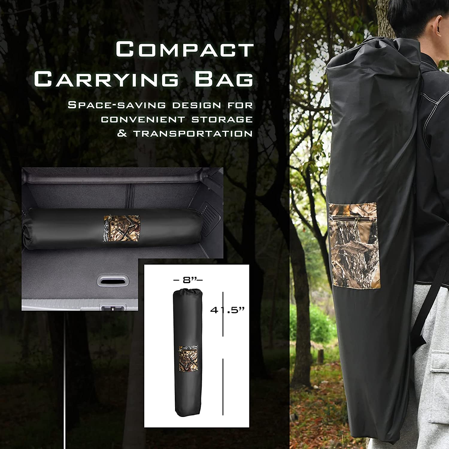 3 Person Pop up Ground Camo Deer Blind Portable Camouflage Hunting Blind Tent with 360 Degree Mesh Windows Carrying Bag