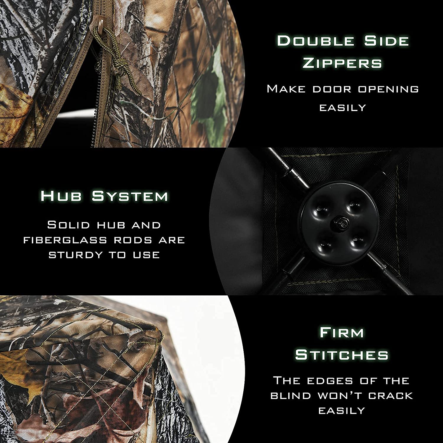 3 Person Pop up Ground Camo Deer Blind Portable Camouflage Hunting Blind Tent with 360 Degree Mesh Windows Carrying Bag