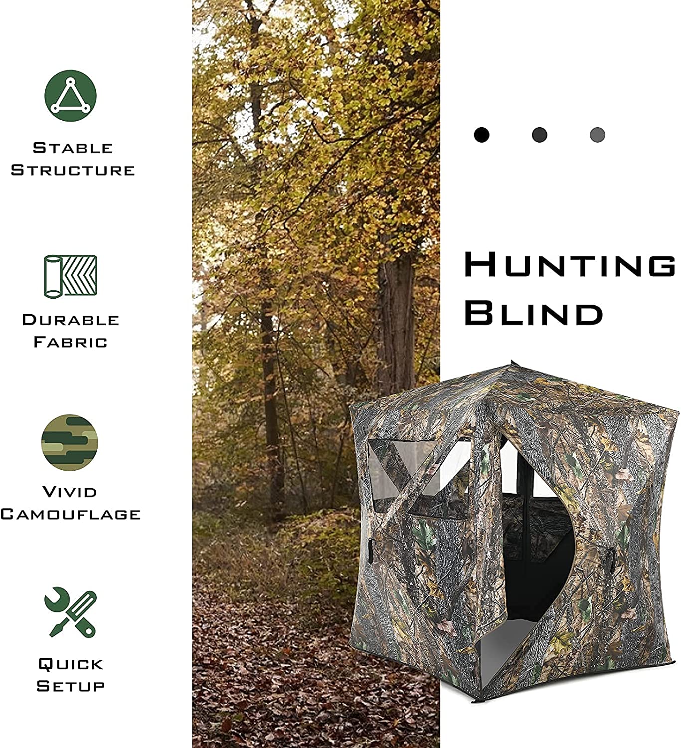 3 Person Pop up Ground Camo Deer Blind Portable Camouflage Hunting Blind Tent with 360 Degree Mesh Windows Carrying Bag
