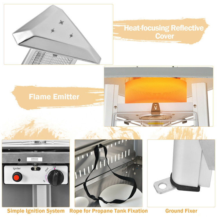 42000 BTU Outdoor Stainless Steel Pyramid Propane Heater With Ignition System and Wheels