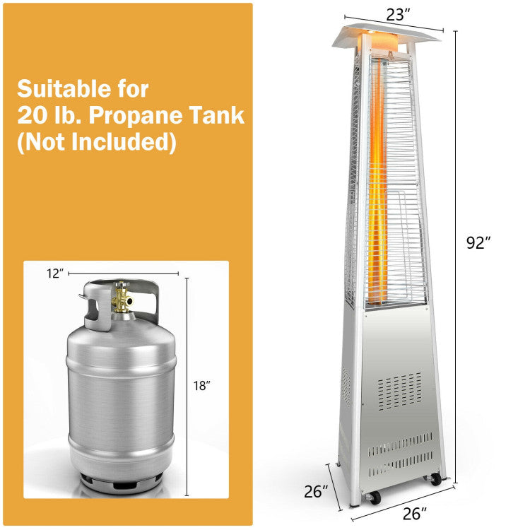 42000 BTU Outdoor Stainless Steel Pyramid Propane Heater With Ignition System and Wheels