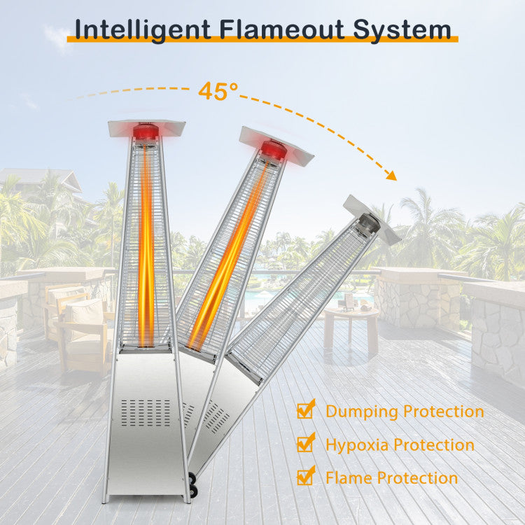 42000 BTU Portable Pyramid Stainless Steel Propane Patio Heater with Ignition System and Wheels