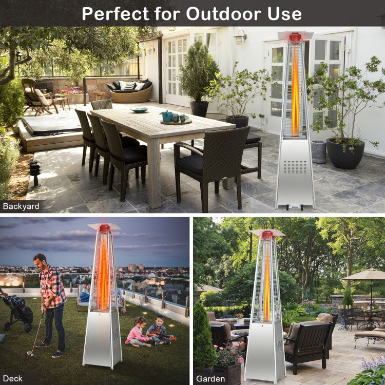 42000 BTU Portable Pyramid Stainless Steel Propane Patio Heater with Ignition System and Wheels