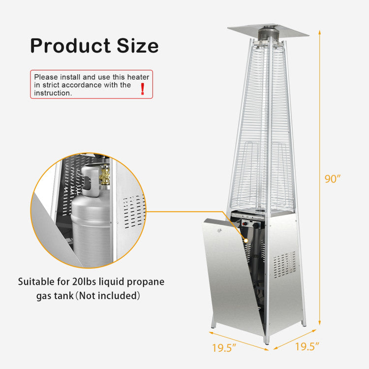 42000 BTU Portable Pyramid Stainless Steel Propane Patio Heater with Ignition System and Wheels