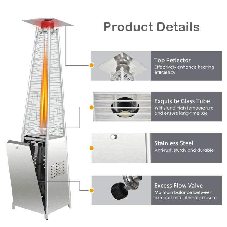 42000 BTU Portable Pyramid Stainless Steel Propane Patio Heater with Ignition System and Wheels