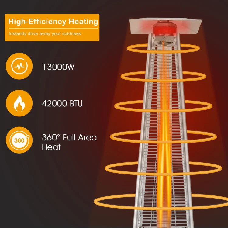 42000 BTU Portable Pyramid Stainless Steel Propane Patio Heater with Ignition System and Wheels