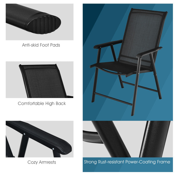 4 Pieces Outdoor Folding Textilene Chair Set Portable Patio Dining Chairs Sling Chair with Armrest for Camping Poolside Beach