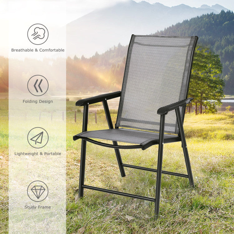 4 Pieces Outdoor Folding Textilene Chair Set Portable Patio Dining Chairs Sling Chair with Armrest for Camping Poolside Beach