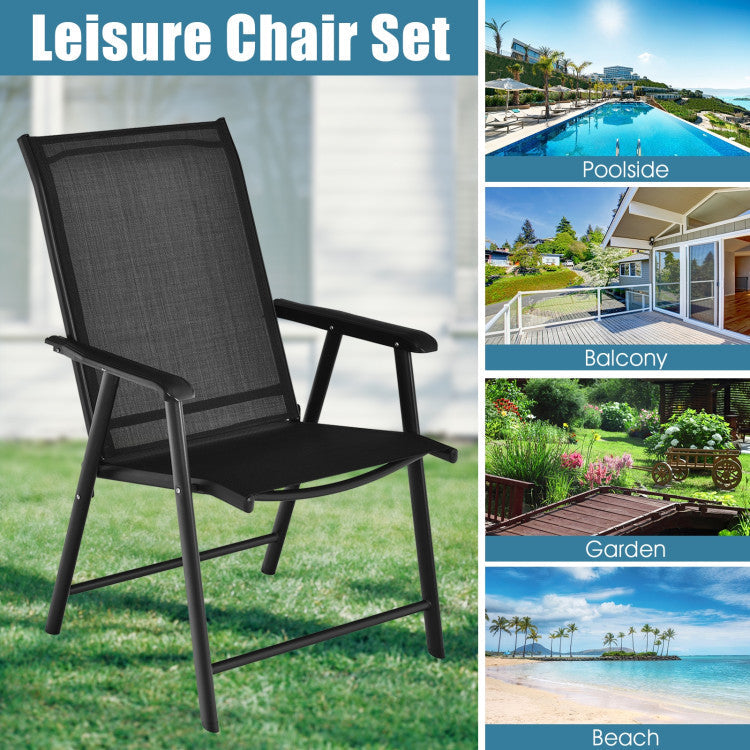4 Pieces Outdoor Folding Textilene Chair Set Portable Patio Dining Chairs Sling Chair with Armrest for Camping Poolside Beach