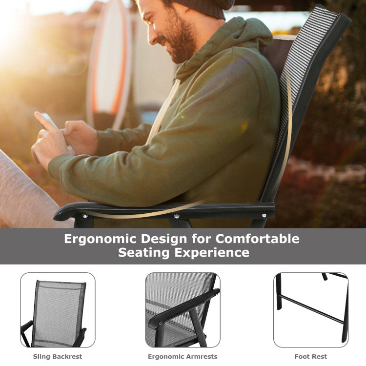 4 Pieces Outdoor Folding Textilene Chair Set Portable Patio Dining Chairs Sling Chair with Armrest for Camping Poolside Beach