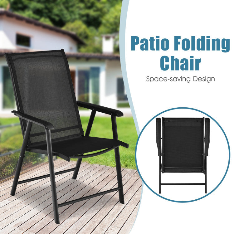 4 Pieces Outdoor Folding Textilene Chair Set Portable Patio Dining Chairs Sling Chair with Armrest for Camping Poolside Beach