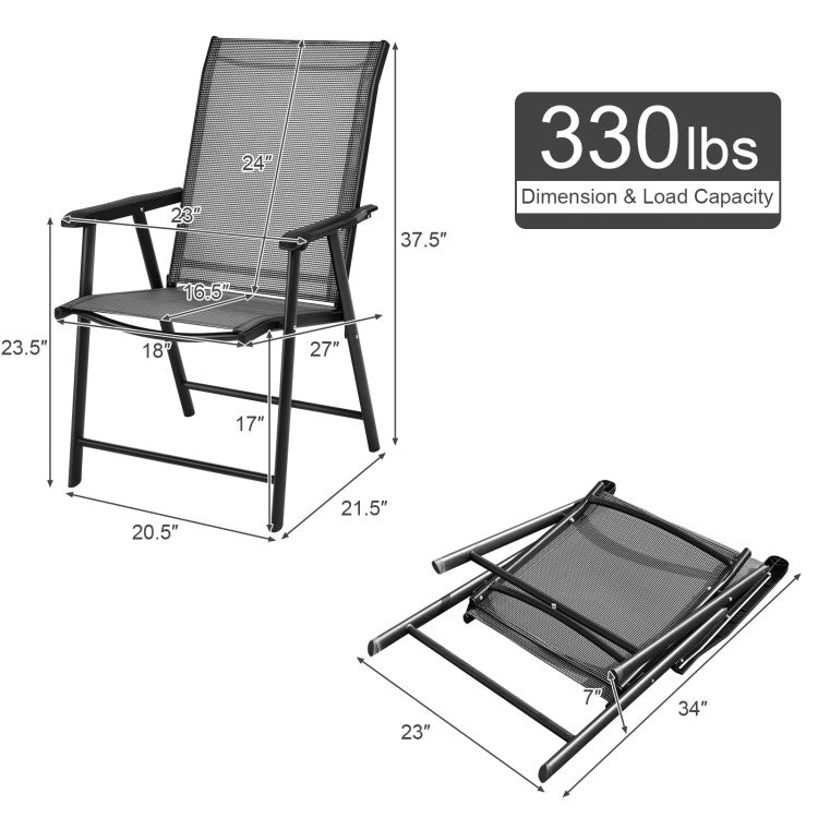 4 Pieces Outdoor Folding Textilene Chair Set Portable Patio Dining Chairs Sling Chair with Armrest for Camping Poolside Beach