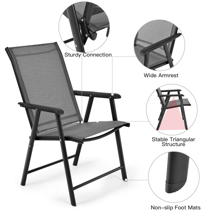 4 Pieces Outdoor Folding Textilene Chair Set Portable Patio Dining Chairs Sling Chair with Armrest for Camping Poolside Beach