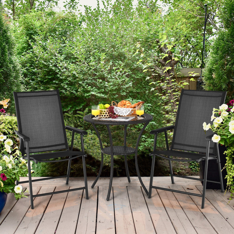 4 Pieces Outdoor Folding Textilene Chair Set Portable Patio Dining Chairs Sling Chair with Armrest for Camping Poolside Beach