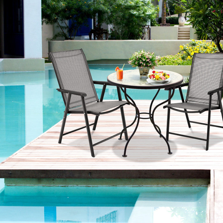 4 Pieces Outdoor Folding Textilene Chair Set Portable Patio Dining Chairs Sling Chair with Armrest for Camping Poolside Beach
