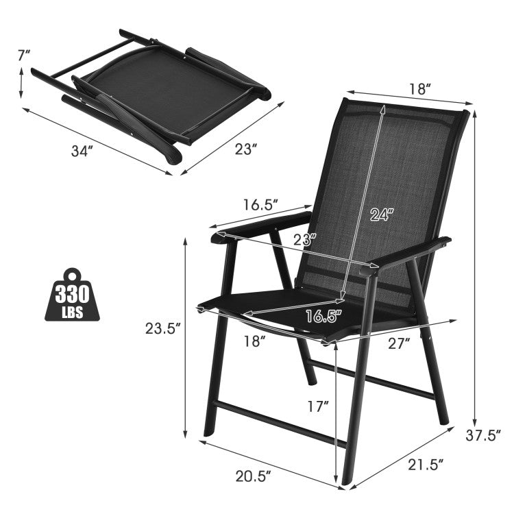 4 Pieces Outdoor Folding Textilene Chair Set Portable Patio Dining Chairs Sling Chair with Armrest for Camping Poolside Beach
