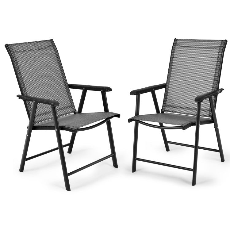 4 Pieces Outdoor Folding Textilene Chair Set Portable Patio Dining Chairs Sling Chair with Armrest for Camping Poolside Beach