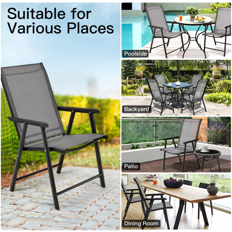 4 Pieces Outdoor Folding Textilene Chair Set Portable Patio Dining Chairs Sling Chair with Armrest for Camping Poolside Beach