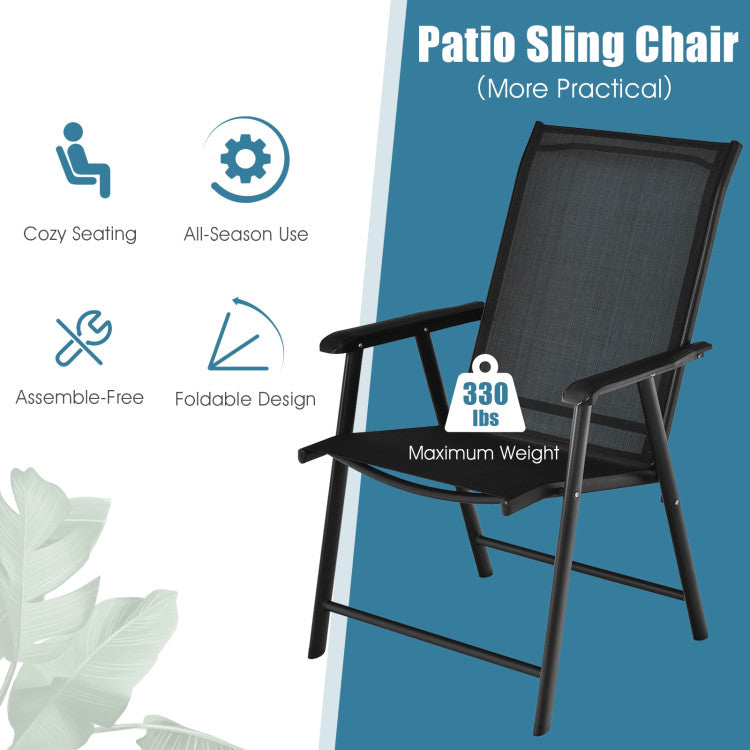 4 Pieces Outdoor Folding Textilene Chair Set Portable Patio Dining Chairs Sling Chair with Armrest for Camping Poolside Beach