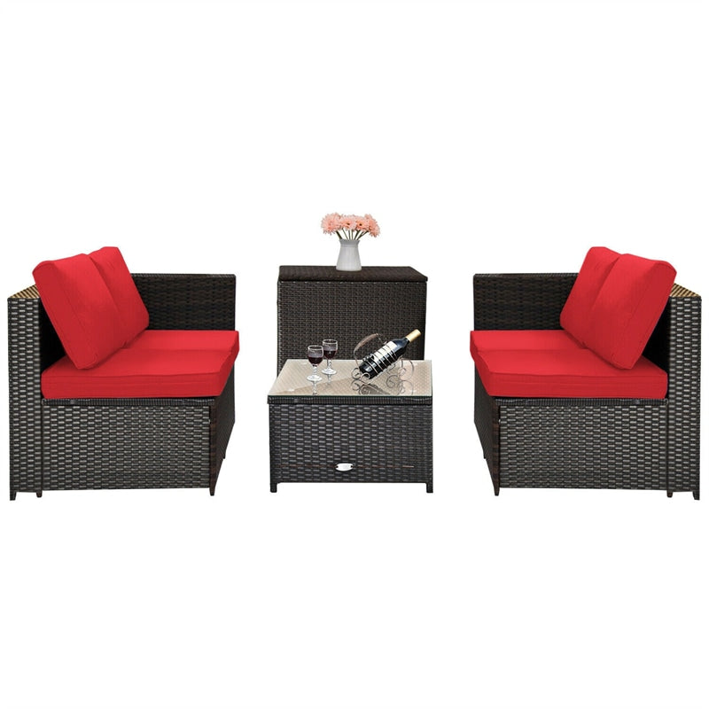 4 Pieces Outdoor Rattan Furniture Set Patio Wicker Conversation Sofa Set with Cushion and Table