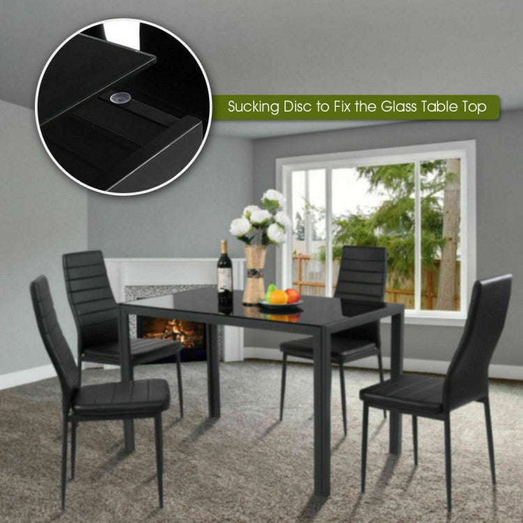 5-Piece Dining Table and Chair Set Kitchen Dining Room Table Set with Glass Tabletop and Metal Frame Chairs