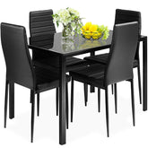 5-Piece Dining Table and Chair Set Kitchen Dining Room Table Set with Glass Tabletop and Metal Frame Chairs