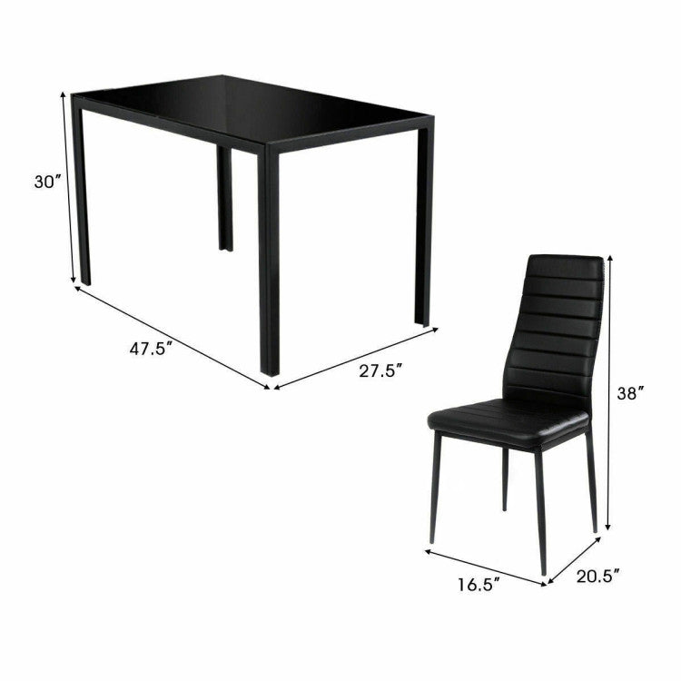 5-Piece Dining Table and Chair Set Kitchen Dining Room Table Set with Glass Tabletop and Metal Frame Chairs
