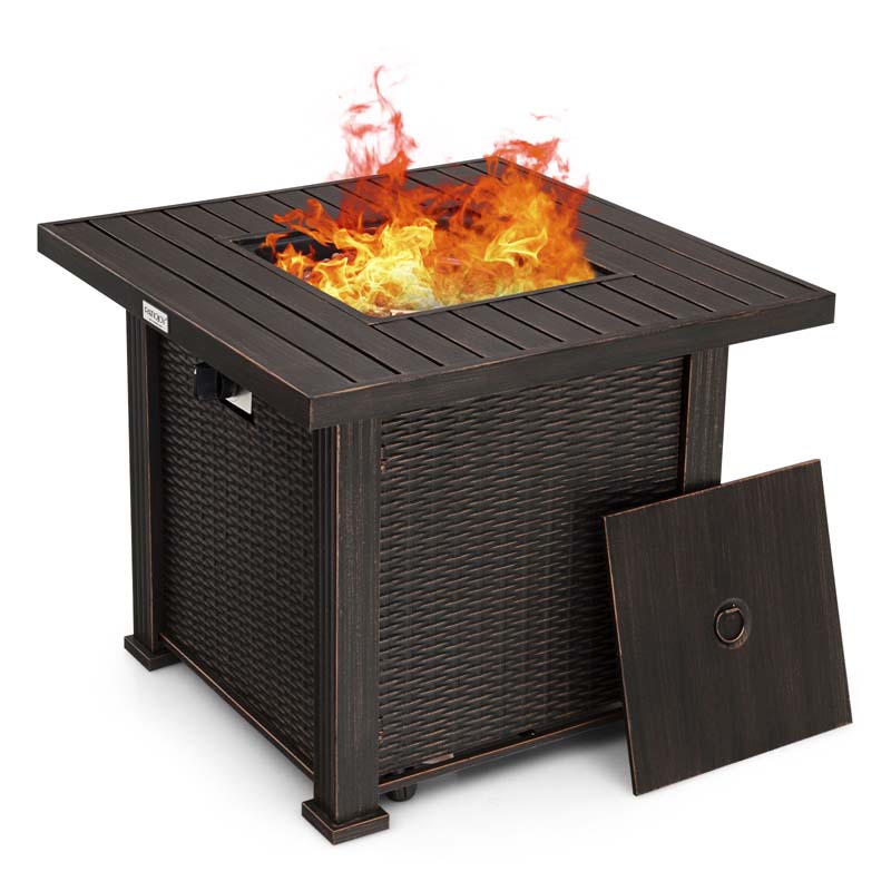 50000 BTU Outdoor Propane Fire Pit Table 30 Inch Square Gas Fire Pit with Waterproof Cover