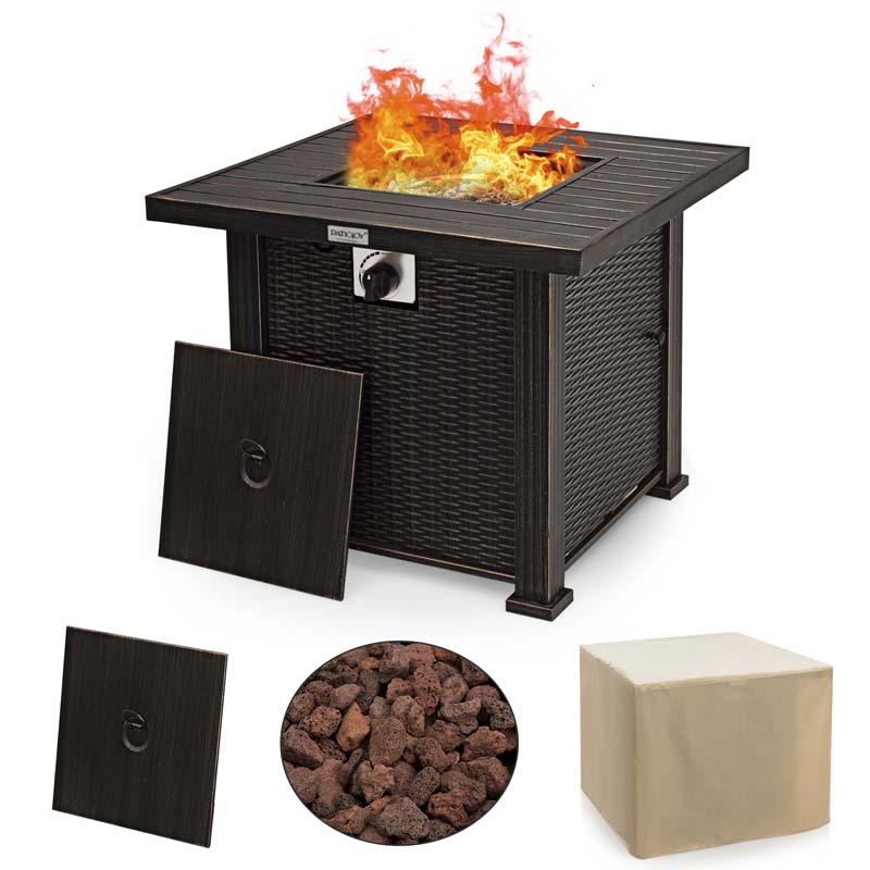 50000 BTU Outdoor Propane Fire Pit Table 30 Inch Square Gas Fire Pit with Waterproof Cover