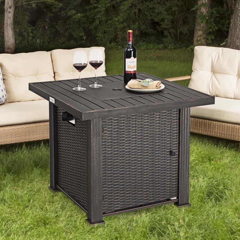 50000 BTU Outdoor Propane Fire Pit Table 30 Inch Square Gas Fire Pit with Waterproof Cover