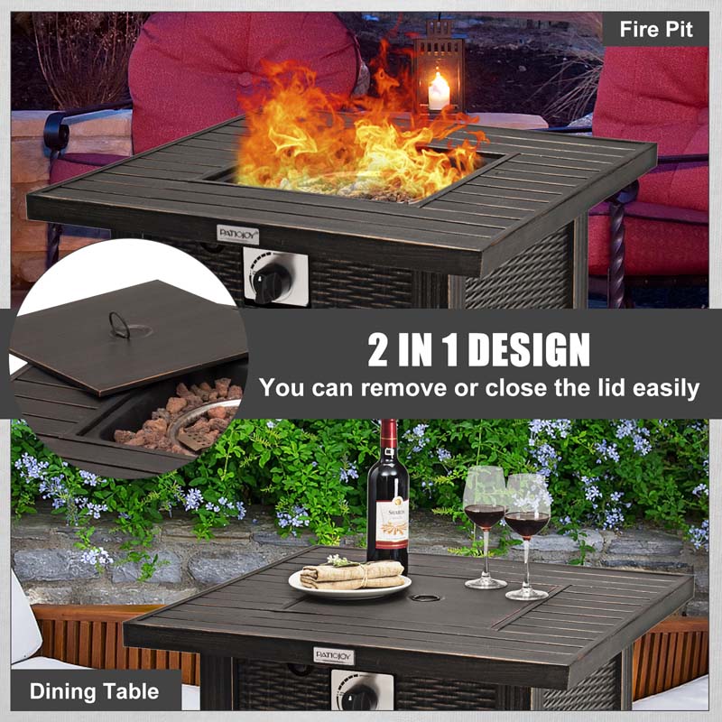 50000 BTU Outdoor Propane Fire Pit Table 30 Inch Square Gas Fire Pit with Waterproof Cover