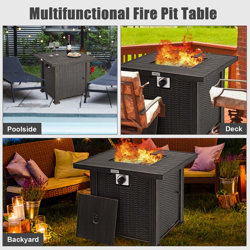 50000 BTU Outdoor Propane Fire Pit Table 30 Inch Square Gas Fire Pit with Waterproof Cover