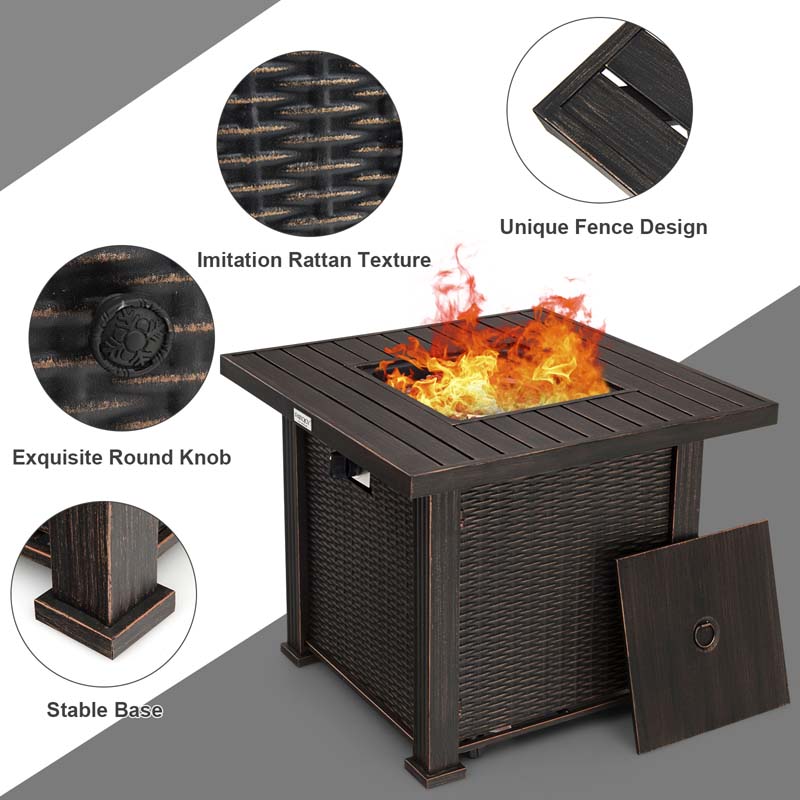 50000 BTU Outdoor Propane Fire Pit Table 30 Inch Square Gas Fire Pit with Waterproof Cover
