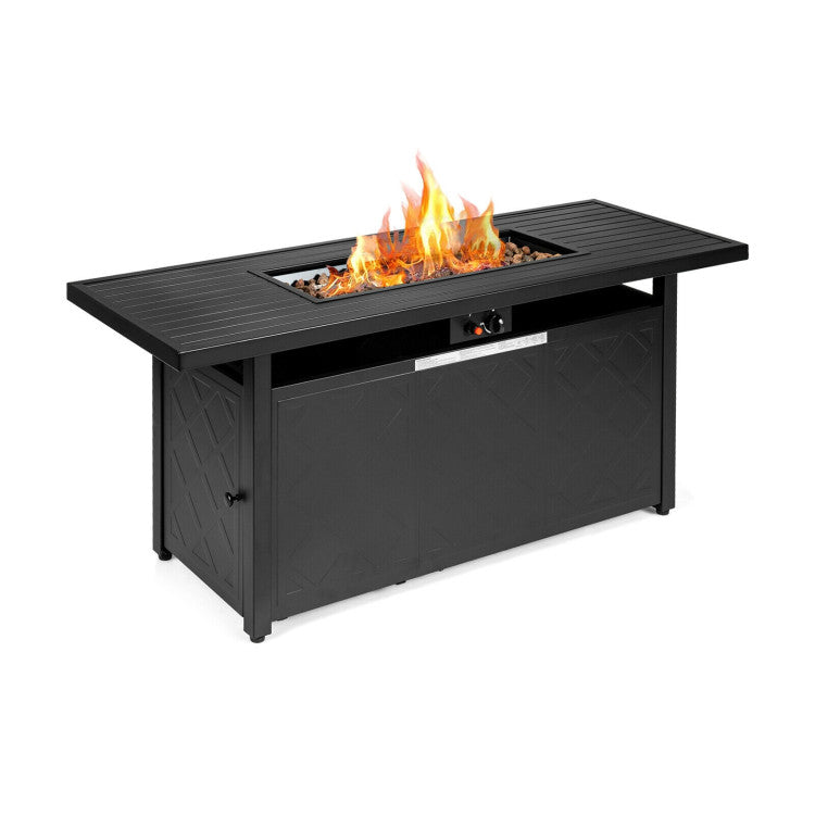 57 Inches Outdoor Propane Fire Pit Table 50000 BTU Rectangular Auto-Ignition Gas Fire Table with Lava Rocks Lid
