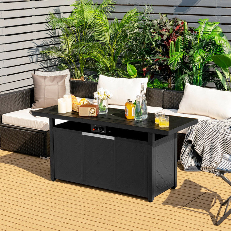 57 Inches Outdoor Propane Fire Pit Table 50000 BTU Rectangular Auto-Ignition Gas Fire Table with Lava Rocks Lid