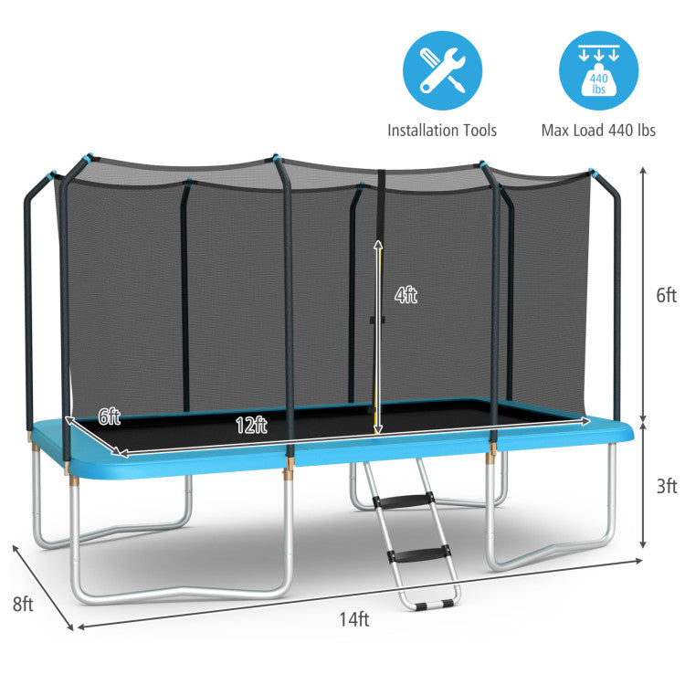 8 x 14 Feet Outdoor Rectangular Trampoline 440LBS Bearing Recreational Trampolines with Waterproof Pad