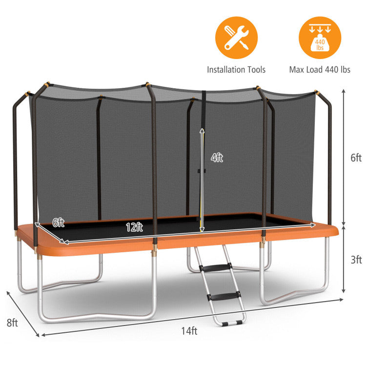 8 x 14 Feet Outdoor Rectangular Trampoline 440LBS Bearing Recreational Trampolines with Waterproof Pad