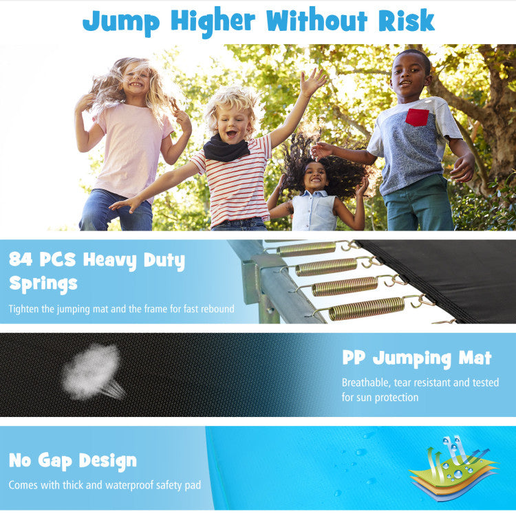 8 x 14 Feet Outdoor Rectangular Trampoline 440LBS Bearing Recreational Trampolines with Waterproof Pad