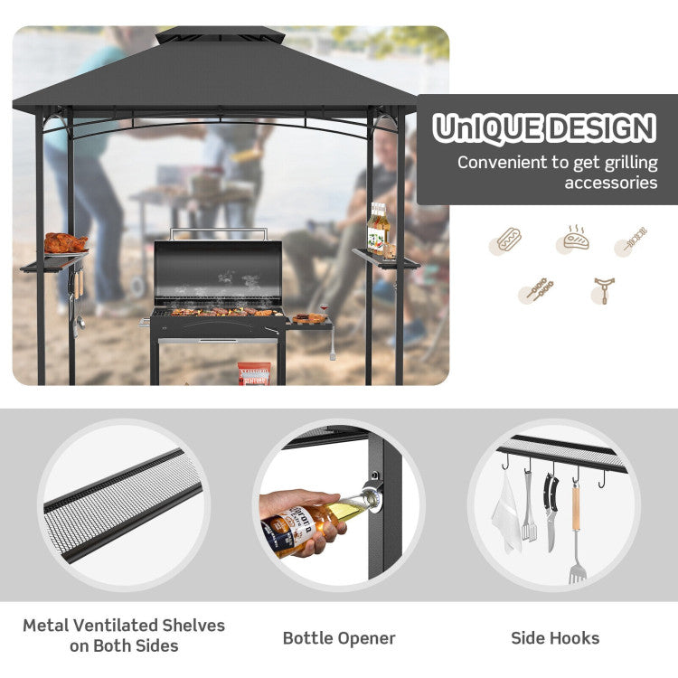 8 x 5 Feet Outdoor Grill Gazebo Patio Barbecue Canopy Tent Shelter with 2 Shelves and 5 Hooks