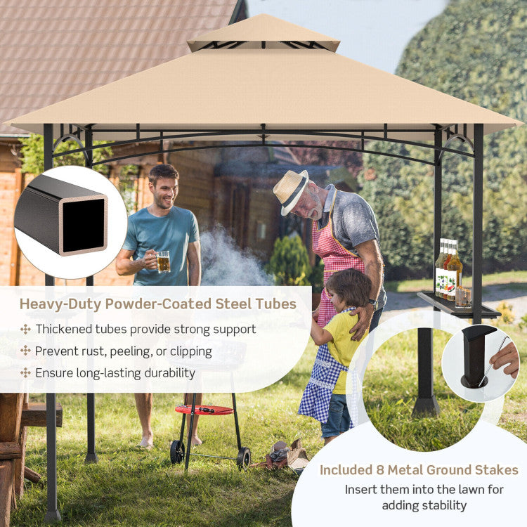 8 x 5 Feet Outdoor Grill Gazebo Patio Barbecue Canopy Tent Shelter with 2 Shelves and 5 Hooks