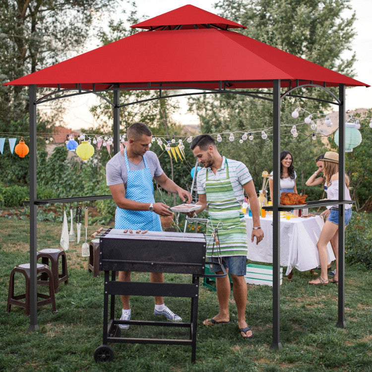 8 x 5 Feet Outdoor Grill Gazebo Patio Barbecue Canopy Tent Shelter with 2 Shelves and 5 Hooks