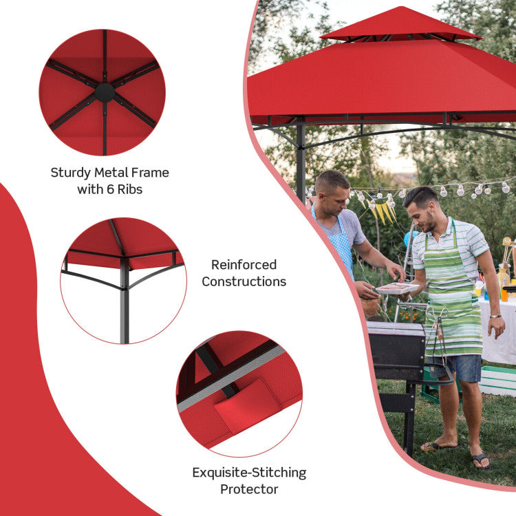 8 x 5 Feet Outdoor Grill Gazebo Patio Barbecue Canopy Tent Shelter with 2 Shelves and 5 Hooks