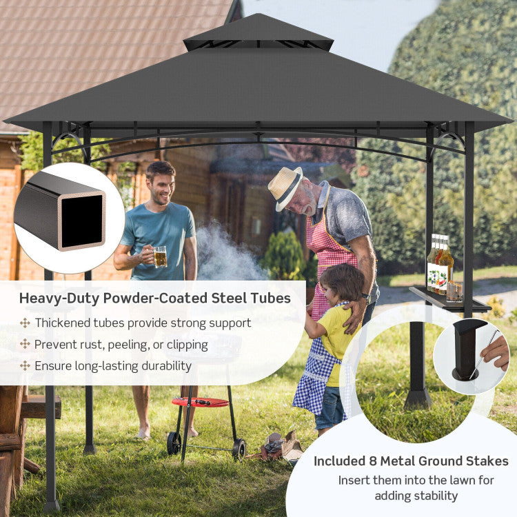 8 x 5 Feet Outdoor Grill Gazebo Patio Barbecue Canopy Tent Shelter with 2 Shelves and 5 Hooks