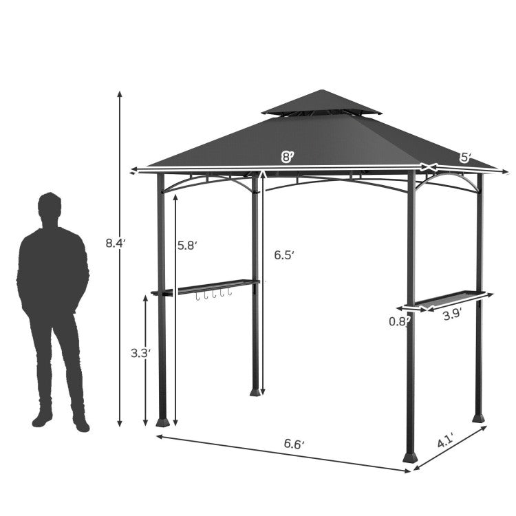 8 x 5 Feet Outdoor Grill Gazebo Patio Barbecue Canopy Tent Shelter with 2 Shelves and 5 Hooks