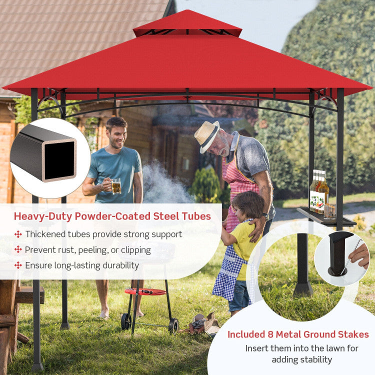 8 x 5 Feet Outdoor Grill Gazebo Patio Barbecue Canopy Tent Shelter with 2 Shelves and 5 Hooks