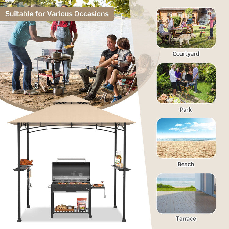 8 x 5 Feet Outdoor Grill Gazebo Patio Barbecue Canopy Tent Shelter with 2 Shelves and 5 Hooks