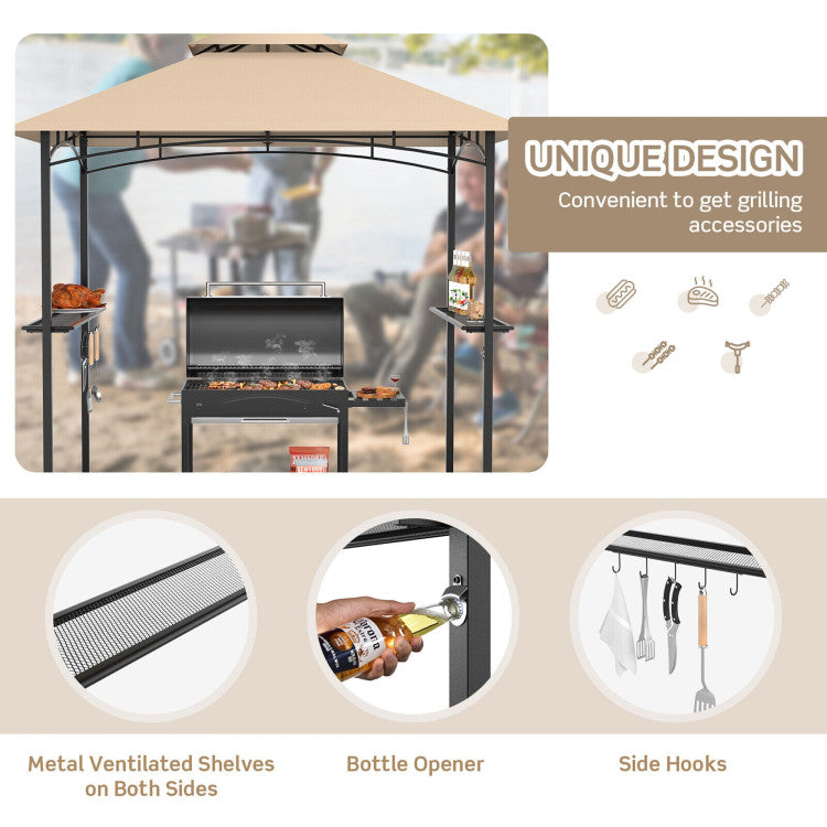 8 x 5 Feet Outdoor Grill Gazebo Patio Barbecue Canopy Tent Shelter with 2 Shelves and 5 Hooks